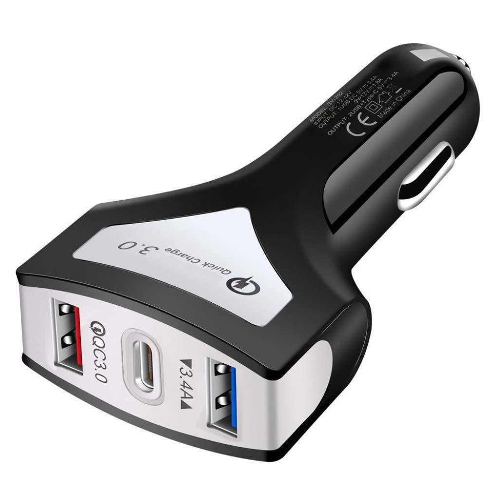 Rapid PD Car Charger 3 Ports, PD Type C fast Charging QC 3.0 Quick Charge